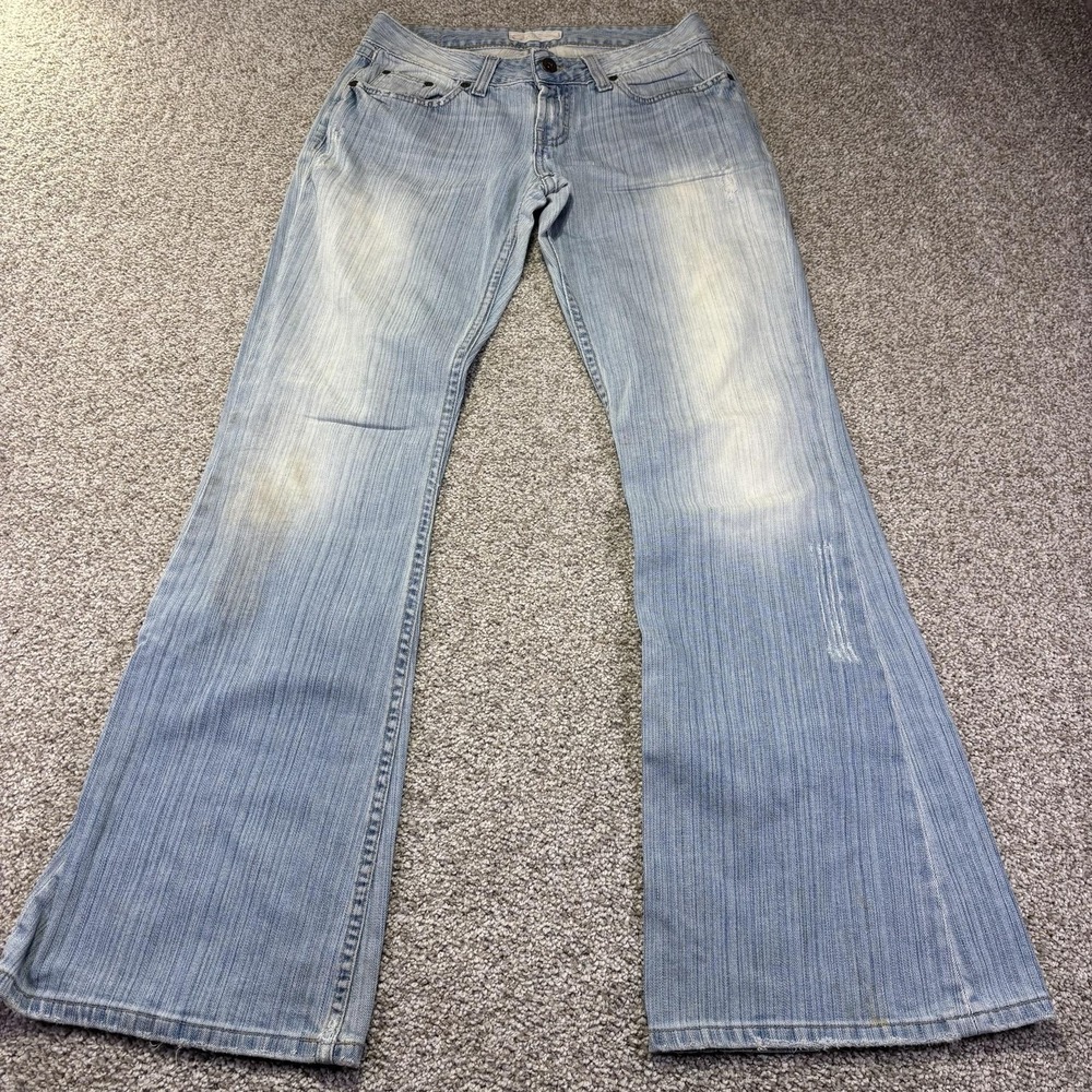 BKE Jeans Womens 31x32 Blue Light Wash Low Rise Bootcut Striped Stretch Denim